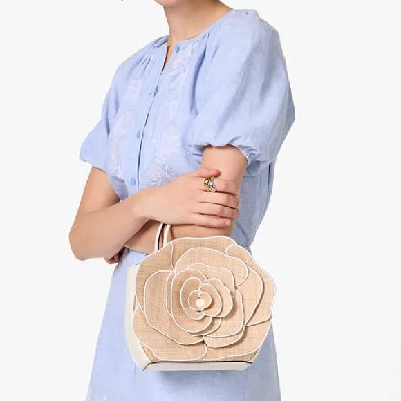 kate spade NWT! $449 MSRP Flora Rose Straw Crossbody Bag - Picture 3 of 17